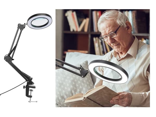 Skrivbordslampa / Förstoringsglas med Klämma - LED Bordslampa
