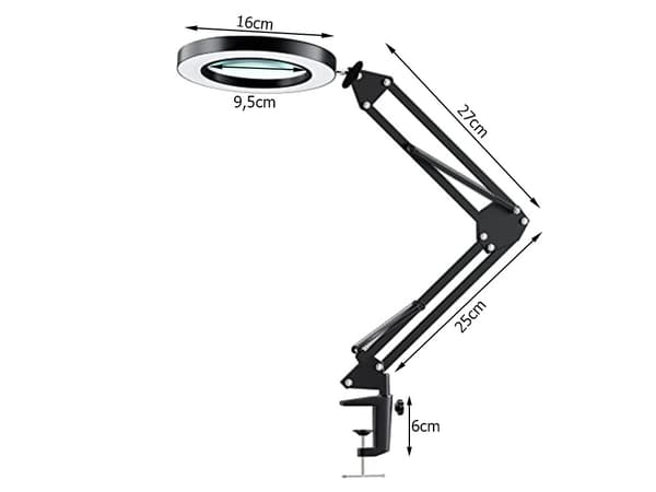 Skrivbordslampa / Förstoringsglas med Klämma - LED Bordslampa