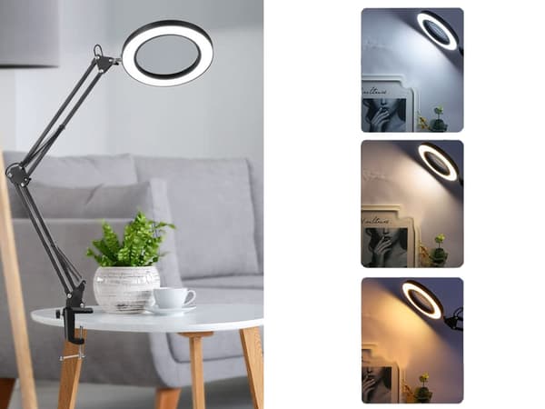 Skrivbordslampa / Förstoringsglas med Klämma - LED Bordslampa