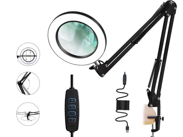 Skrivbordslampa / Förstoringsglas med Klämma - LED Bordslampa
