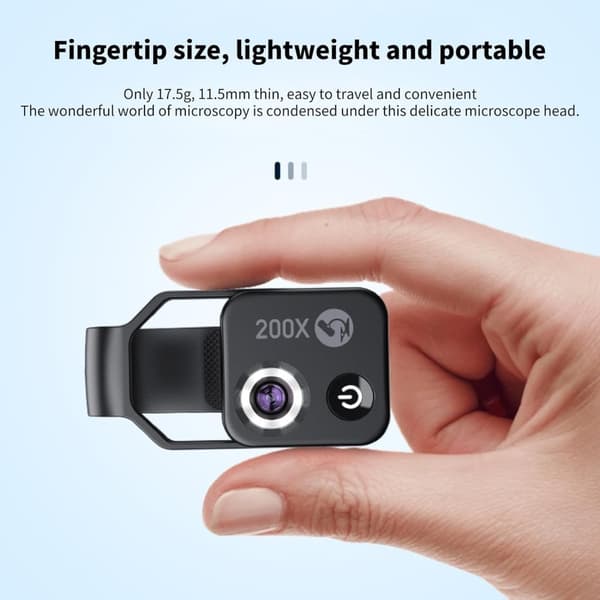 APEXEL 200x Mobiilimikroskooppi, Mini Taskumikroskooppi, 6 LED-valo-opasta, 2 kirkkaustason säätöä, Suurennus Makrolinssisarja Puhelinkameraan