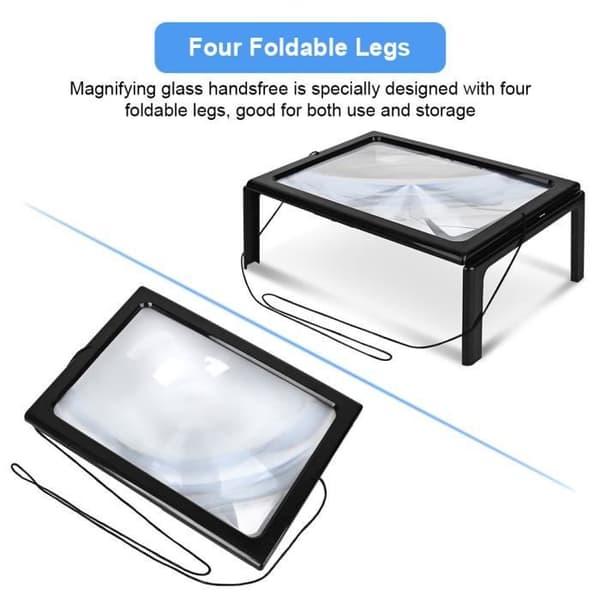 Stor A4-sida Hands Free 3x Förstoringsglas med LED-ljus Läsförstoring Gdel -BOH