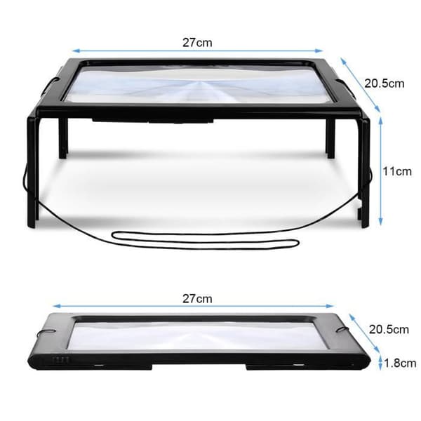 Stor A4-sida Hands Free 3x Förstoringsglas med LED-ljus Läsförstoring Gdel -BOH