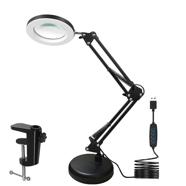 Forstørrelseslampe med LED, 10X forstørrelse, justerbare lysstyrkeniveauer,sort