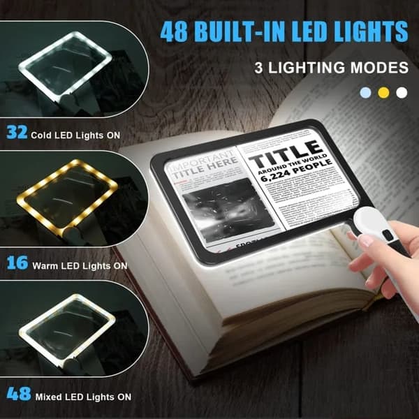 5X förstoringsglas med 48 LED-ljus för läsning - 3 lägen