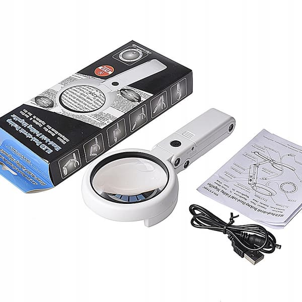 Forstørrelsesglas FORSTØRRELSESGLAS 8x LED-stativ USB-DREVE/Batterier 11x LAMPE