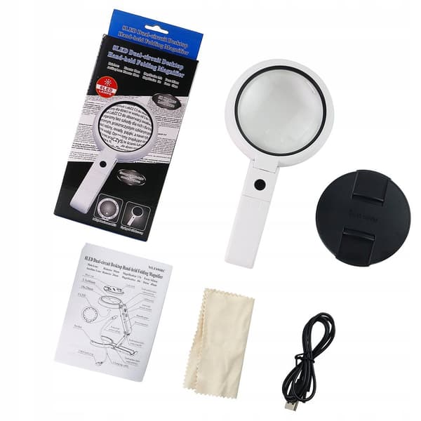 Forstørrelsesglas FORSTØRRELSESGLAS 8x LED-stativ USB-DREVE/Batterier 11x LAMPE