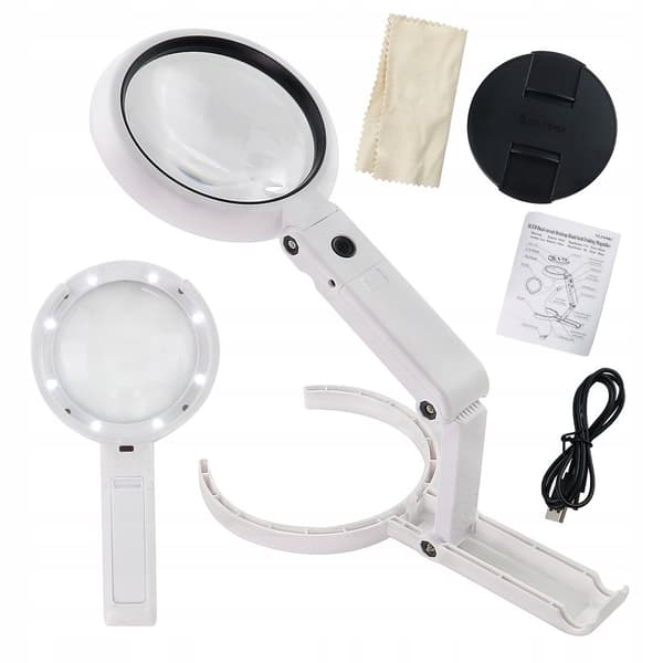Forstørrelsesglas FORSTØRRELSESGLAS 8x LED-stativ USB-DREVE/Batterier 11x LAMPE