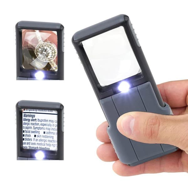 Carson - PO-55 - MiniBrite asfärisk fickförstoringsglas med LED-belysningsfunktion och skyddskåpa () Svart