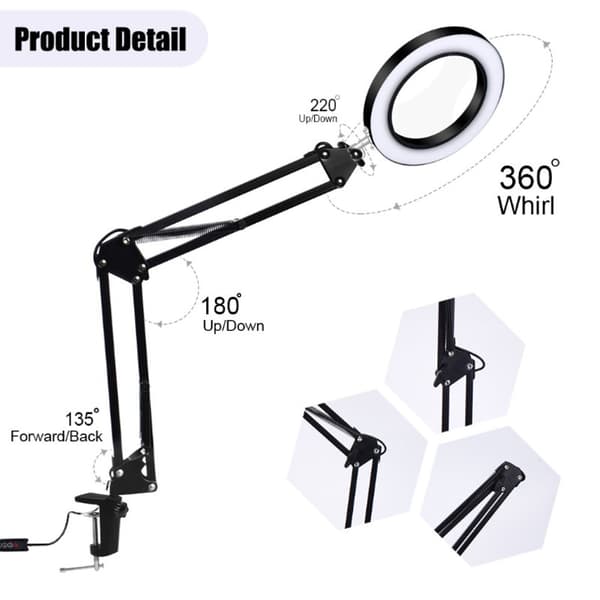 USB LED Forstørrelsesglas, 5X Forstørrelse, Justerbart Lys