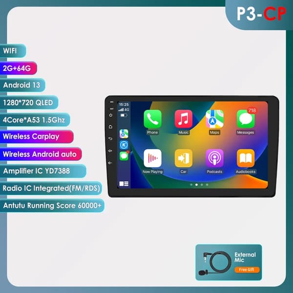 Carplay Android Auto bilradio, kompatibel med Audi A4 B6 2000-2006, Intelligent Systems Audio Navigation., P3CP (4Core 2G 64G)