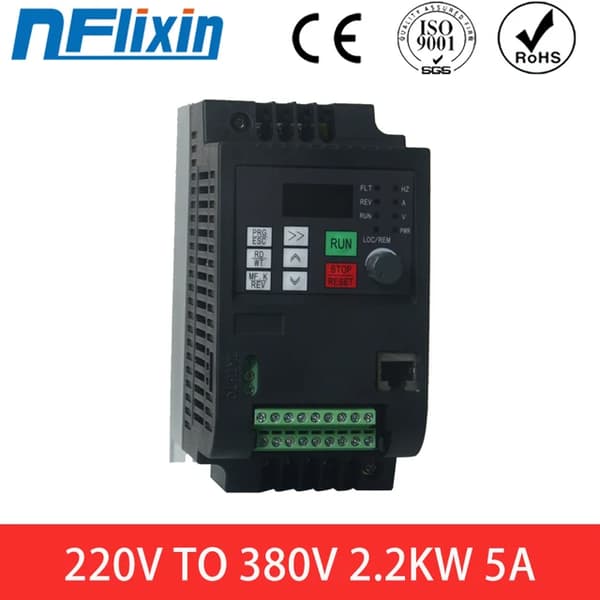 Inverter, Öka AC-frekvensen, 1-fas till 3-fas konvertering, 2,2KW (svart), 1-fas 220V, 3-fas 380V