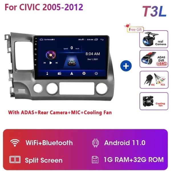Bilradio, Multimedie Videoafspiller, Navigation GPS, T3L Kamera DVR, Dual Core