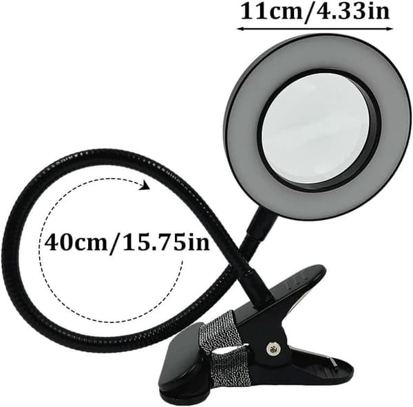 OBOSOE förstoringsglas med ljus och stativ, skrivbordslampa LED-ljus, USB-flexibel gåsnack, klipp på skrivbord och säng för läsning, hantverk