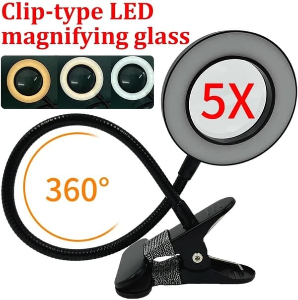 OBOSOE förstoringsglas med ljus och stativ, skrivbordslampa LED-ljus, USB-flexibel gåsnack, klipp på skrivbord och säng för läsning, hantverk