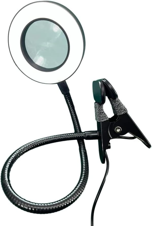 OBOSOE förstoringsglas med ljus och stativ, skrivbordslampa LED-ljus, USB-flexibel gåsnack, klipp på skrivbord och säng för läsning, hantverk