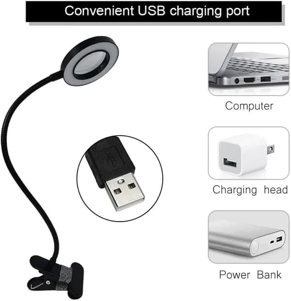 OBOSOE förstoringsglas med ljus och stativ, skrivbordslampa LED-ljus, USB-flexibel gåsnack, klipp på skrivbord och säng för läsning, hantverk