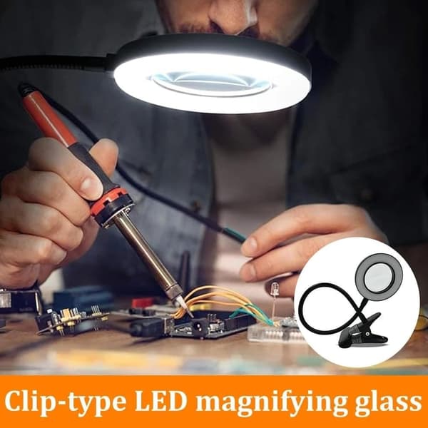 OBOSOE förstoringsglas med ljus och stativ, skrivbordslampa LED-ljus, USB-flexibel gåsnack, klipp på skrivbord och säng för läsning, hantverk