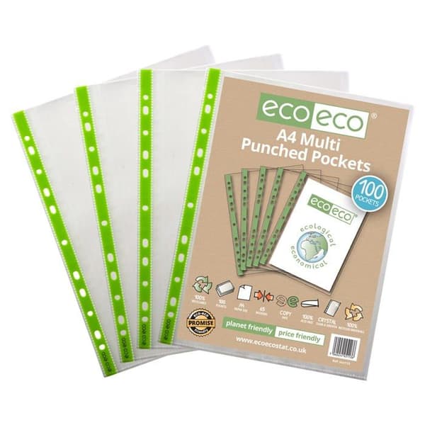 Eco-eco - eco113x10 - Premier Pack med 10 förpackningar med 100 perforerade transparenta glasfickor A4 100 % återvunnen 65 mikron