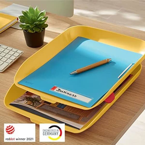 A4 Postkorg - LEITZ - Set med 2 - Mysig gul - Ergonomisk - Stapelbar