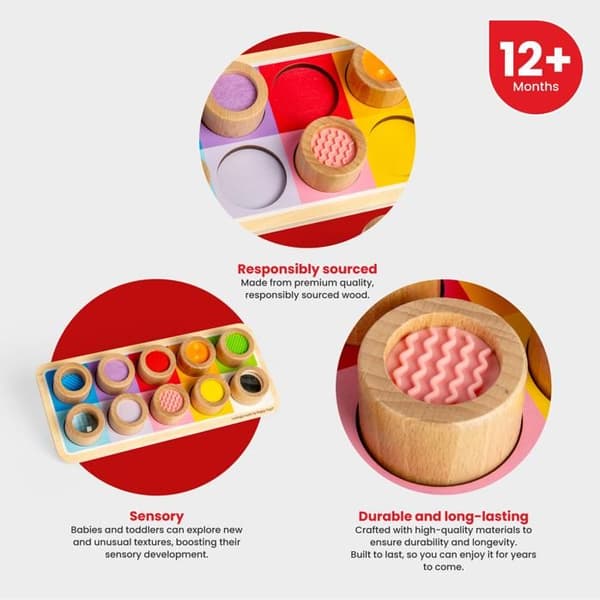 Bigjigs Toys Regnbågsfärgad sensorisk bräda i trä, taktil platta och matchande, formsorterare, för barn från 12 månader.
