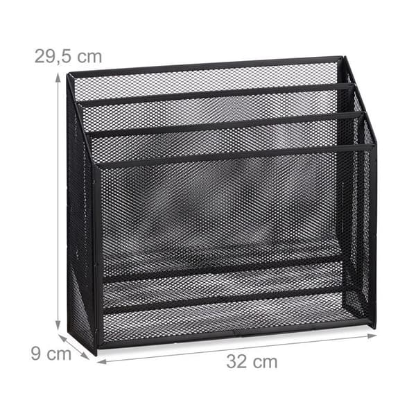 Relaxdays Doku­ment­stöd, själv­stående post­hållare med 3 fack för kontoret, metall, 29,5x32x9 cm, svart