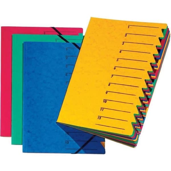 Sorterare - DURABLE - 12 fack - Slitstark Colorspan-kartong - Gummiband ingår - Färgglada flikar