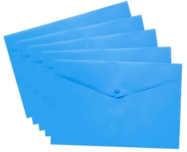 Eco-eco - eco075BLUE - Set med 5 genomskinliga plastpåsar med tryckknapp 50 % återvunnen blå