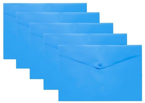 Eco-eco - eco075BLUE - Set med 5 genomskinliga plastpåsar med tryckknapp 50 % återvunnen blå
