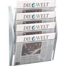 Väggmonterad broschyrhållare - HELIT - A3 - 4 fack - Transparent - PP och PS
