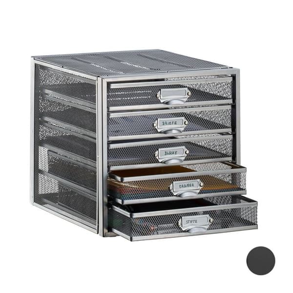 Relaxdays papperskorg, dokumenthållare, tidningsställ, 5 lådor, fack, A4-format, silver