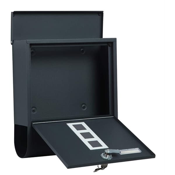 Rootz brevlåda - Väggbrevlåda - Lås - Lock - Tidningsfack - Namnskylthållare - Låsbar - Antracit - 30,5 x 9,5 x 33,3 cm