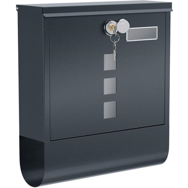 Rootz brevlåda - Väggbrevlåda - Lås - Lock - Tidningsfack - Namnskylthållare - Låsbar - Antracit - 30,5 x 9,5 x 33,3 cm