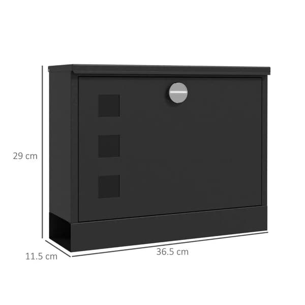 Rootz Mailbox - Brevlåda - Modern Design - Väderbeständig - Galvaniserat stål - Låsbar - Svart - 36,5 X 11,5 X 29 Cm