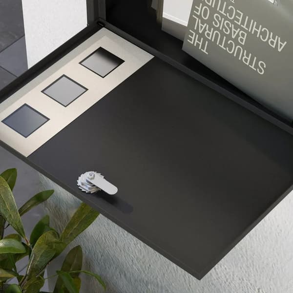 Rootz Mailbox - Brevlåda - Modern Design - Väderbeständig - Galvaniserat stål - Låsbar - Svart - 36,5 X 11,5 X 29 Cm