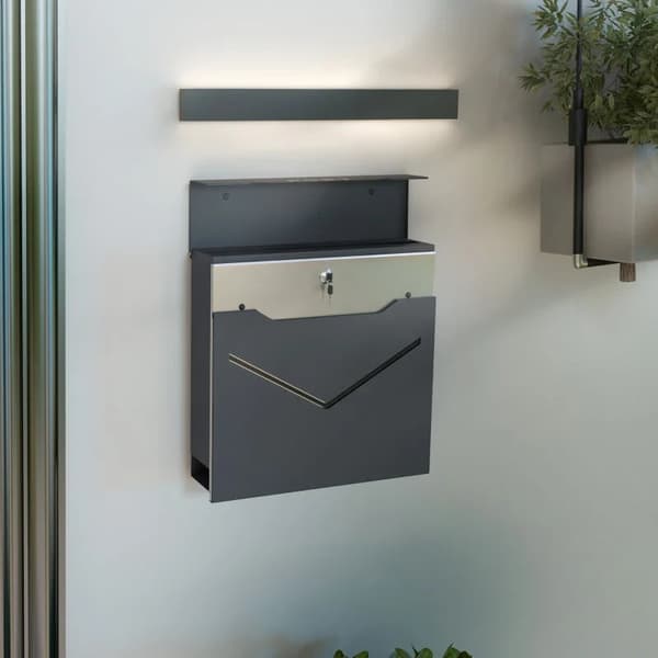 Rootz Mailbox - Brevlåda - Modern Design - Väderbeständig - Galvaniserat stål - Grå - 37cm x 10,5cm x 37cm