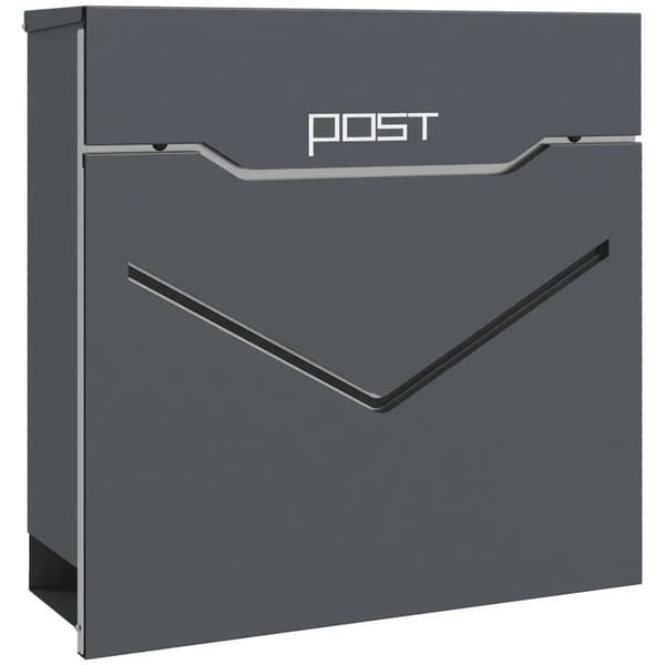 Rootz Mailbox - Brevlåda - Modern Design - Väderbeständig - Galvaniserat stål - Grå - 37cm x 10,5cm x 37cm