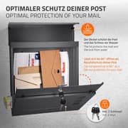 ECD Germany moderne design postkasse avisrum 37x10,5x36,5cm pulverlakeret stål antracit synsvindue 2 nøgler og monteringsmateriale - væg postkasse