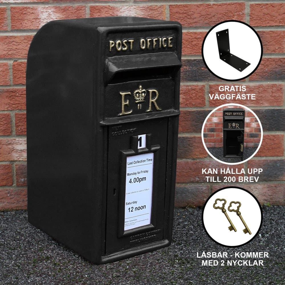 Engelsk Brevlåda - Svart | Royal Mail Brevlåda med lås Bröllopsdekorationer Dopdekorationer Trädgårdsdekorationer Evanemang Brittisk