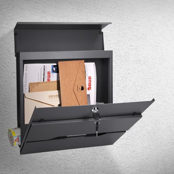 ML Design Contemporary Design Postkasse med avisrum 37x11x36.5 cm Rustfrit stål Pulverbelagt antracit inkl. 2 nøgler