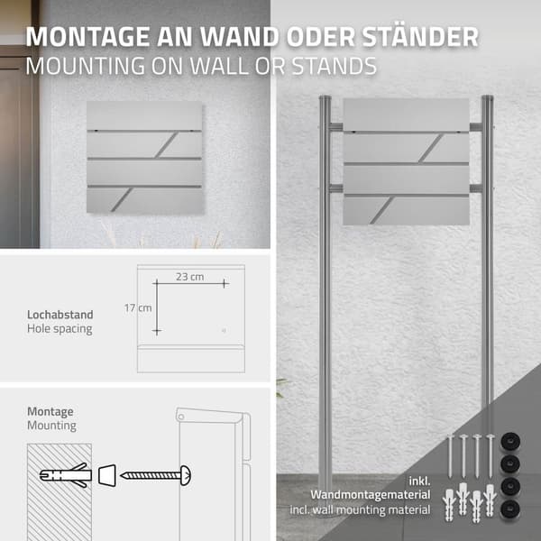 ML Design Modern Design Postilaatikko, jossa on sanomalehtikotelo 37x11x37cm Ruostumattomasta teräksestä valmistettu jauhepäällysteinen vaaleanharmaa