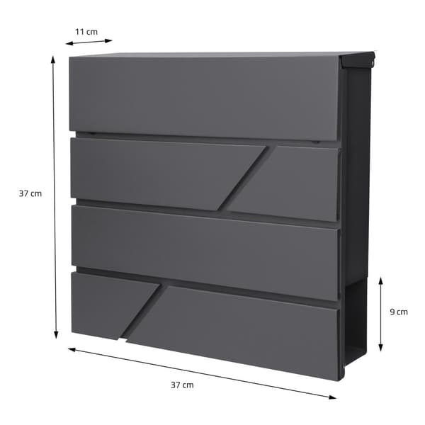 ML Design Modern Design Postkasse med avisrum 37x11x37cm Rustfrit stål Pulverbelagt antracit inkl. 2 nøgler, monteringsmateriale-Vægpostkasse Mailbox