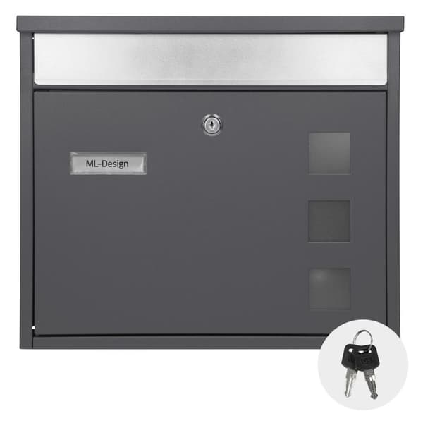 ML Design Postilaatikko, jossa sanomalehdet, tyyppikilpi ja katselu ikkuna, 36x31.5x11.5 cm, ruostumaton teräs jauhemaalattu