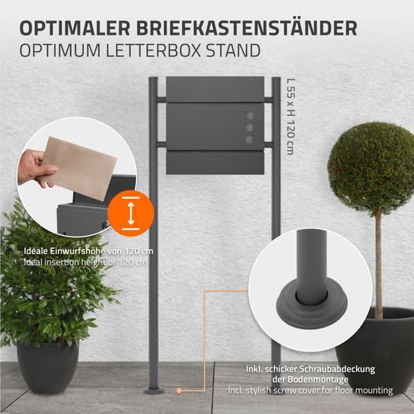 ML-Design postilaatikko jalusta valmistettu jauhemaalattu ruostumattomasta teräksestä valmistettu musta, korkeus 120 cm, pyöreä, irrotettu