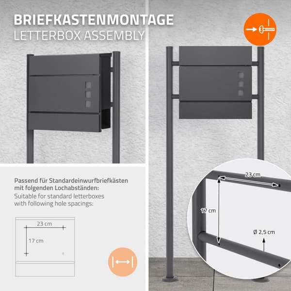 ML-Design postilaatikko jalusta valmistettu jauhemaalattu ruostumattomasta teräksestä valmistettu musta, korkeus 120 cm, pyöreä, irrotettu