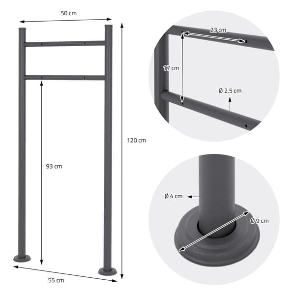 ML-Design postilaatikko jalusta valmistettu jauhemaalattu ruostumattomasta teräksestä valmistettu musta, korkeus 120 cm, pyöreä, irrotettu