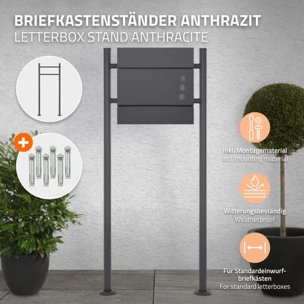 ML-Design postilaatikko jalusta valmistettu jauhemaalattu ruostumattomasta teräksestä valmistettu musta, korkeus 120 cm, pyöreä, irrotettu