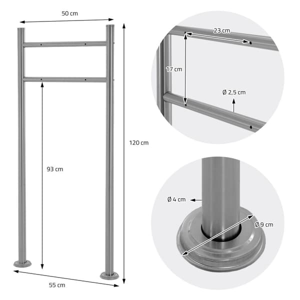 ML-Design postilaatikko jalusta valmistettu ruostumattomasta teräksestä, hopeaa metallista, kokonaiskorkeus 120 cm, pyöreä, irrotettu