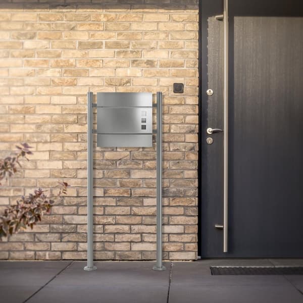 ML-Design postilaatikko jalusta valmistettu ruostumattomasta teräksestä, hopeaa metallista, kokonaiskorkeus 120 cm, pyöreä, irrotettu