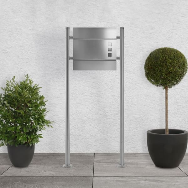 ML-Design postilaatikko jalusta valmistettu ruostumattomasta teräksestä, hopeaa metallista, kokonaiskorkeus 120 cm, pyöreä, irrotettu
